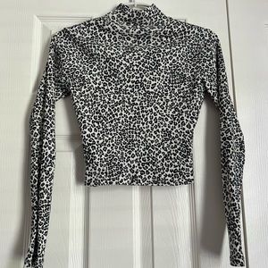 Brandy Melville Turtle Neck Long Sleeve Animal Print Crop Top Shirt
